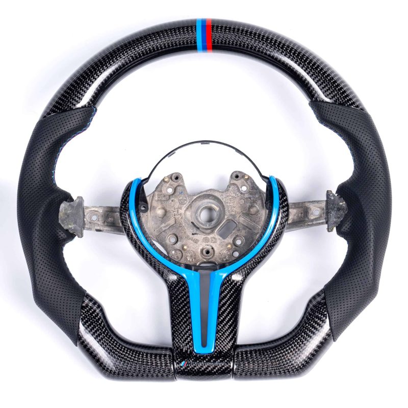 iCarPro BMW F30 F80 F82 F87 carbon fiber steering wheel with blue cover main product view