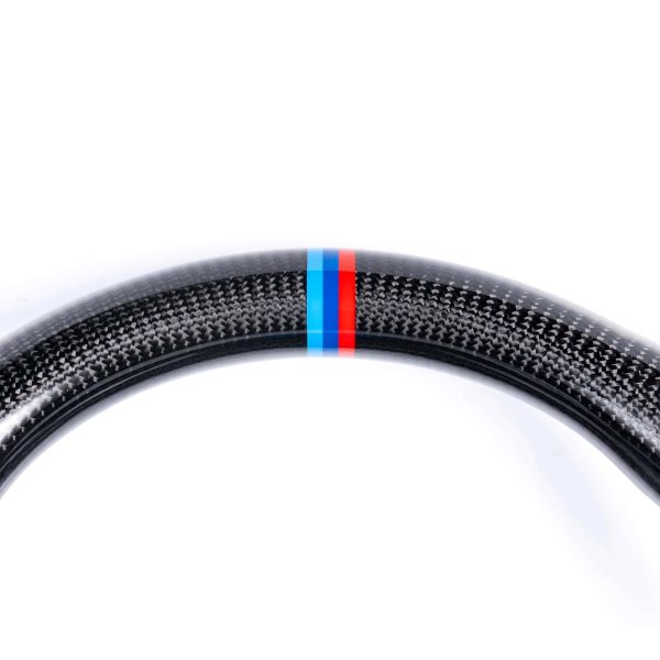 iCarPro BMW F30 F80 F82 F87 carbon fiber steering wheel with blue cover material texture detail