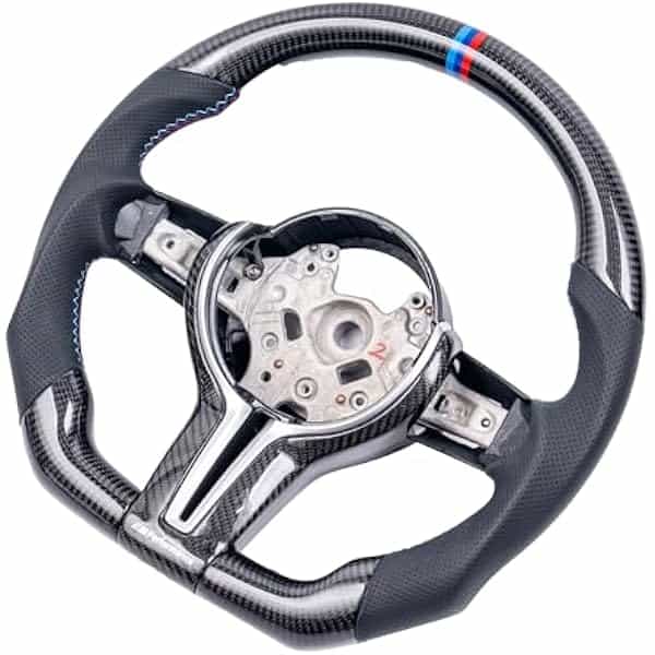 iCarPro Real Carbon Fiber Perforated Nappa Leather D-Type Steering Wheel for BMW F10 F30 E70 F23 F21 1-4 Series X1 X2 X3 X4 X5 X6 M2 M3 M4 F30 F35 F80 F15 F16 F25 2013-2020, Sliver/Customized Color