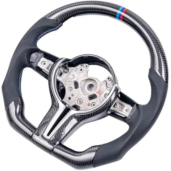 iCarPro Real Carbon Fiber Perforated Nappa Leather D-Type Steering Wheel for BMW F10 F30 E70 F23 F21 1-4 Series X1 X2 X3 X4 X5 X6 M2 M3 M4 F30 F35 F80 F15 F16 F25 2013-2020, Sliver/Customized Color