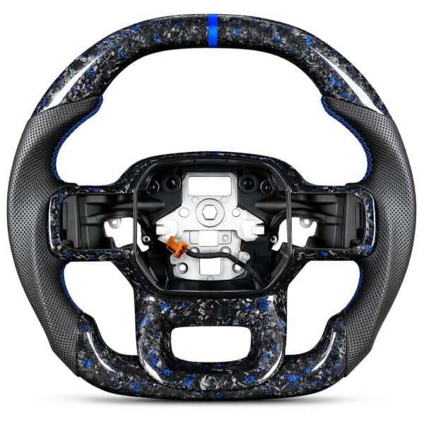 Real Forged Carbon Fiber Steering Wheel for Ford F-150 2021-2025, No Heat No Paddle, Flat Bottom, Perforated Leather Grip, OEM Replacement